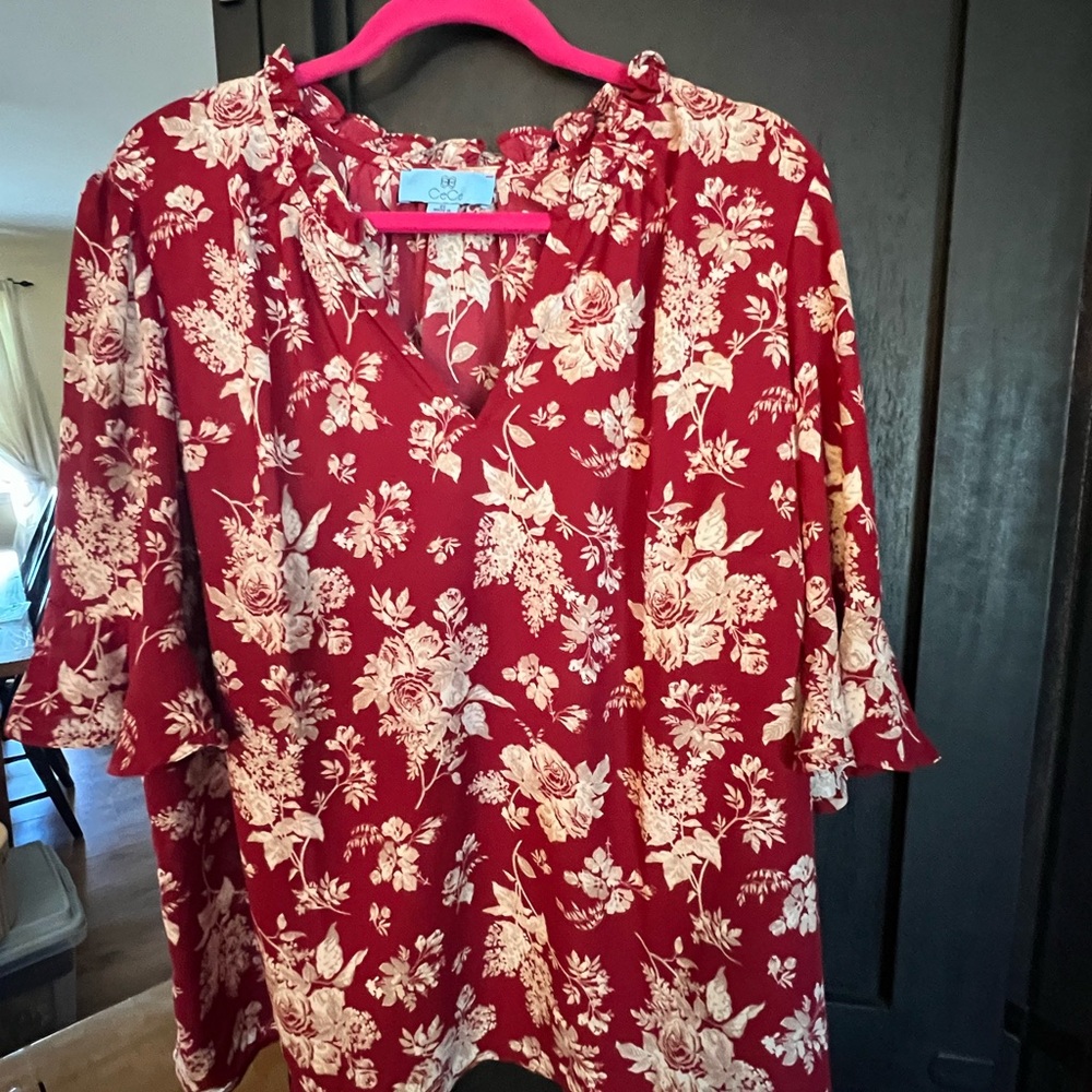 CeCe Red Floral Blouse